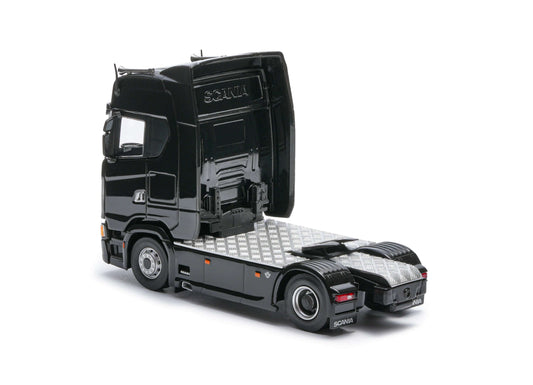 Massdi 1:64 Scania 770S- Black SCN1102 with Massdi 1:64 Eight-Axis Semi Low Deck Trailer- Black SCN1772 - Zoomsters India
