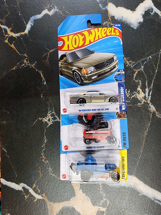 Hot Wheels Eclectic Icons: '89 Mercedes 560 SEC AMG, Speed Driver, & Honda Motocompo (3-Car Set - 20)