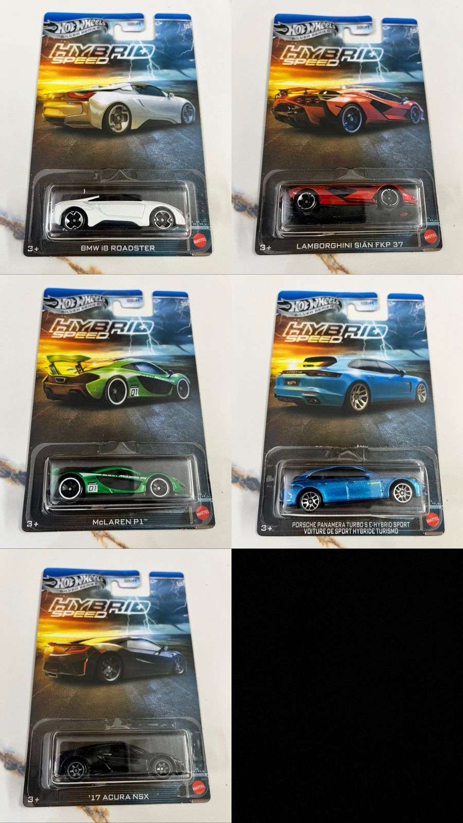 Hot Wheels 2025 Hybrid Speed Silver Series - Complete 5-Car Set !