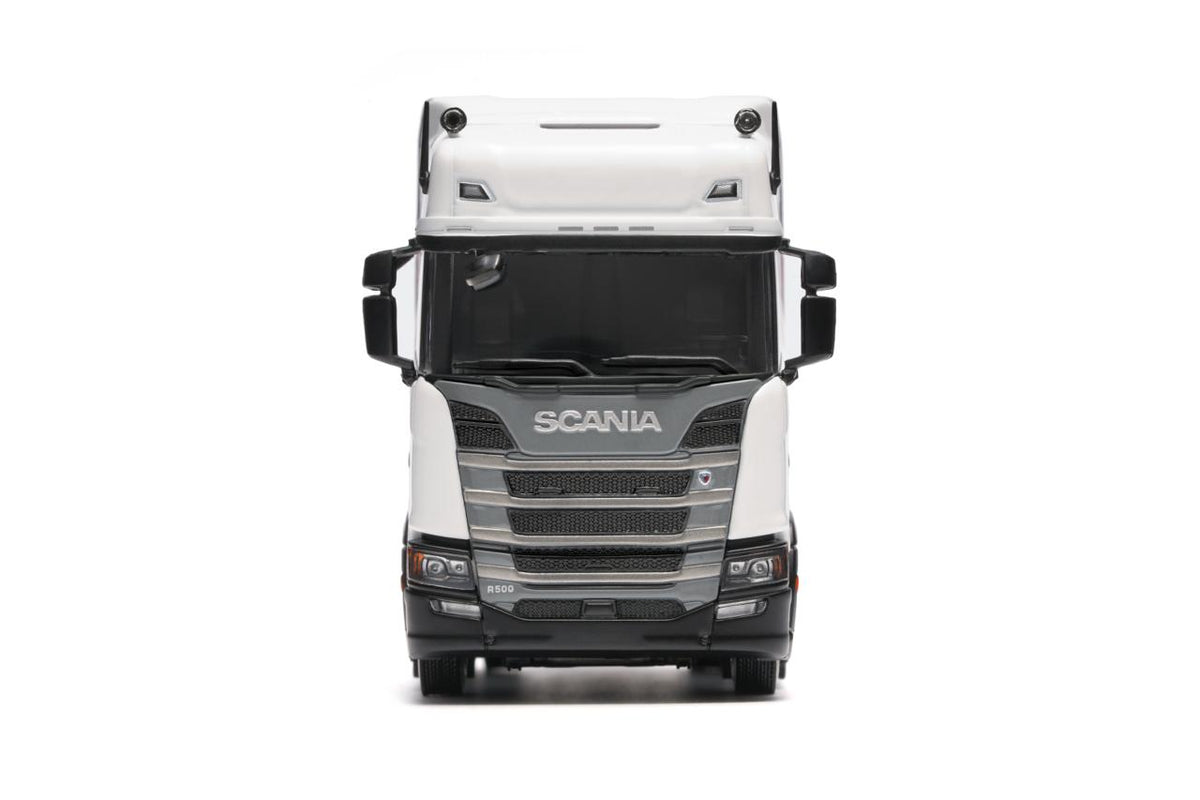 Massdi 1:64 Scania RS500-White(with Red texture) SCN1200 with Massdi 1:64 Eight-Axis Semi Low Deck Trailer- Black SCN1772 - Zoomsters India