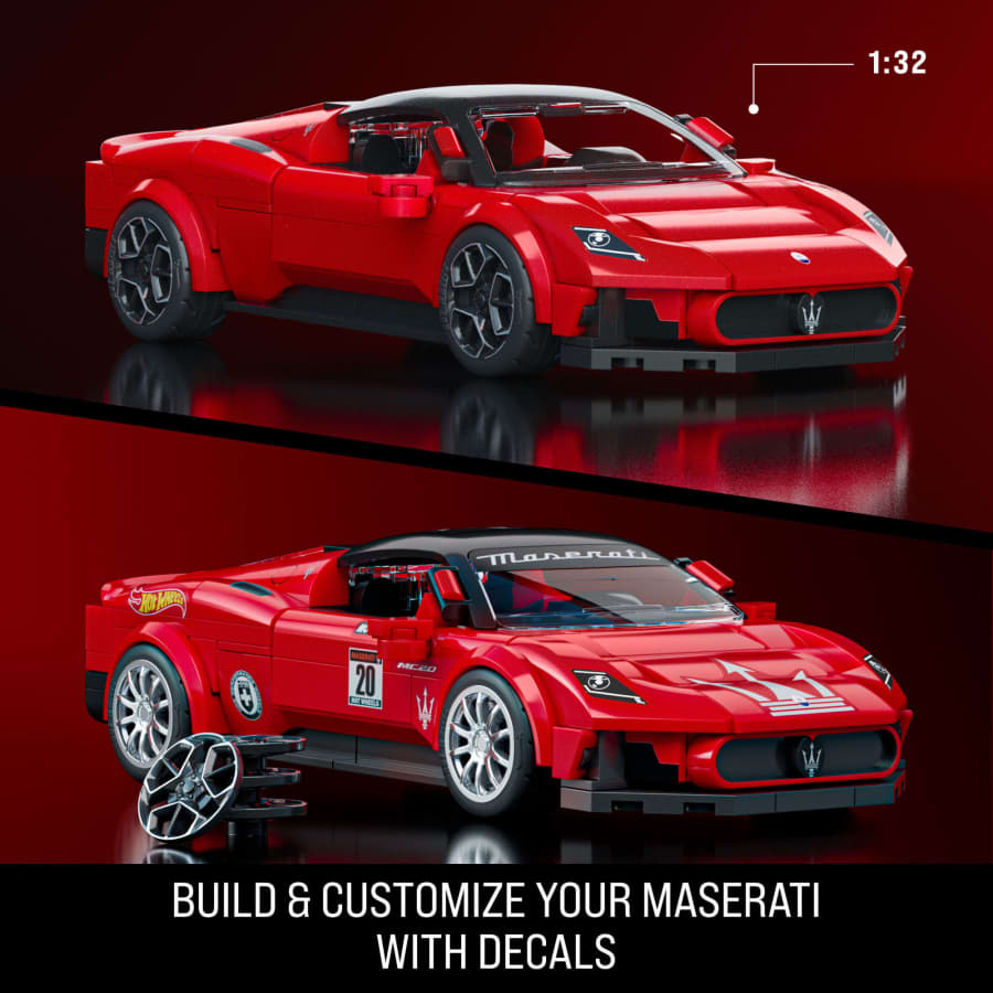 Mattel Brick Shop Hot Wheels Maserati Mc20 Building Toy Kit (250 Pieces)