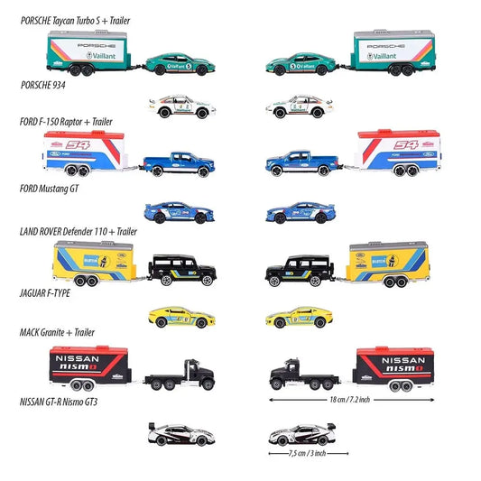 Majorette RACE TRAILER PORSCHE TAYCAN TURBO S+ 934, DIECAST TOY VEHICLE