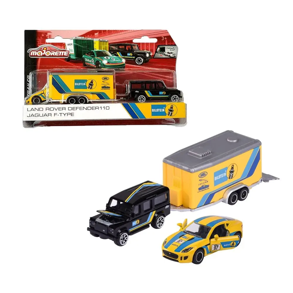 Majorette Race Trailer – Land Rover Defender 110 Jaguar F-Type Diecast Car Model