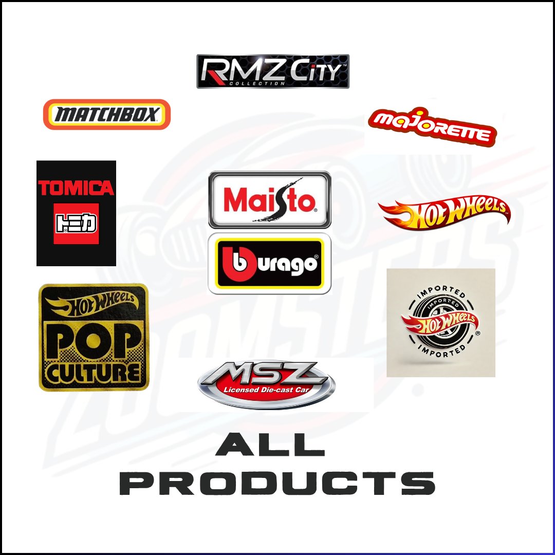 Collection of authentic diecast model cars brand logos including Hot Wheels Matchbox Majorette and more