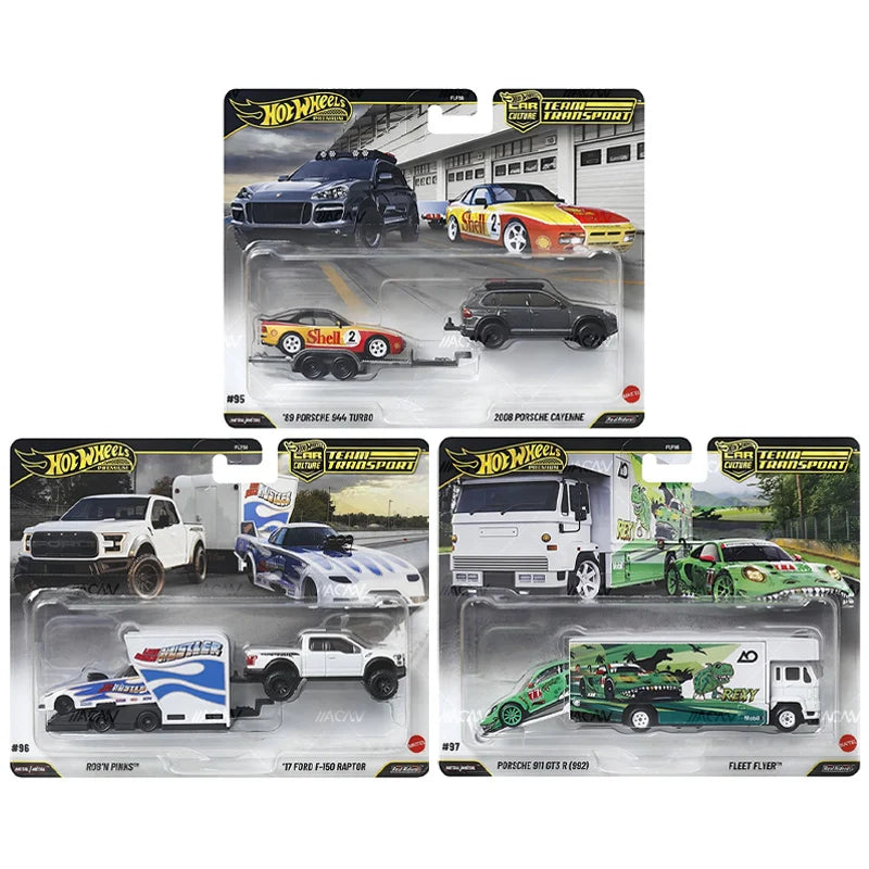 Hot Wheels Premium Team Transport 2026 | Full Set of 3 | Porsche 911 GT3 R (992)-Fleet Flyer | Rob'N Pinks - 17 Ford F-150 Raptor| 89 Porsche 944 Turbo- 2008 Porsche Cayenne |