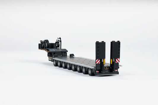 Massdi 1:64  Scania RS500-White(with Red texture) SCN1200 with Massdi 1:64 Eight-Axis Semi Low Deck Trailer- Black SCN1772 - Zoomsters India