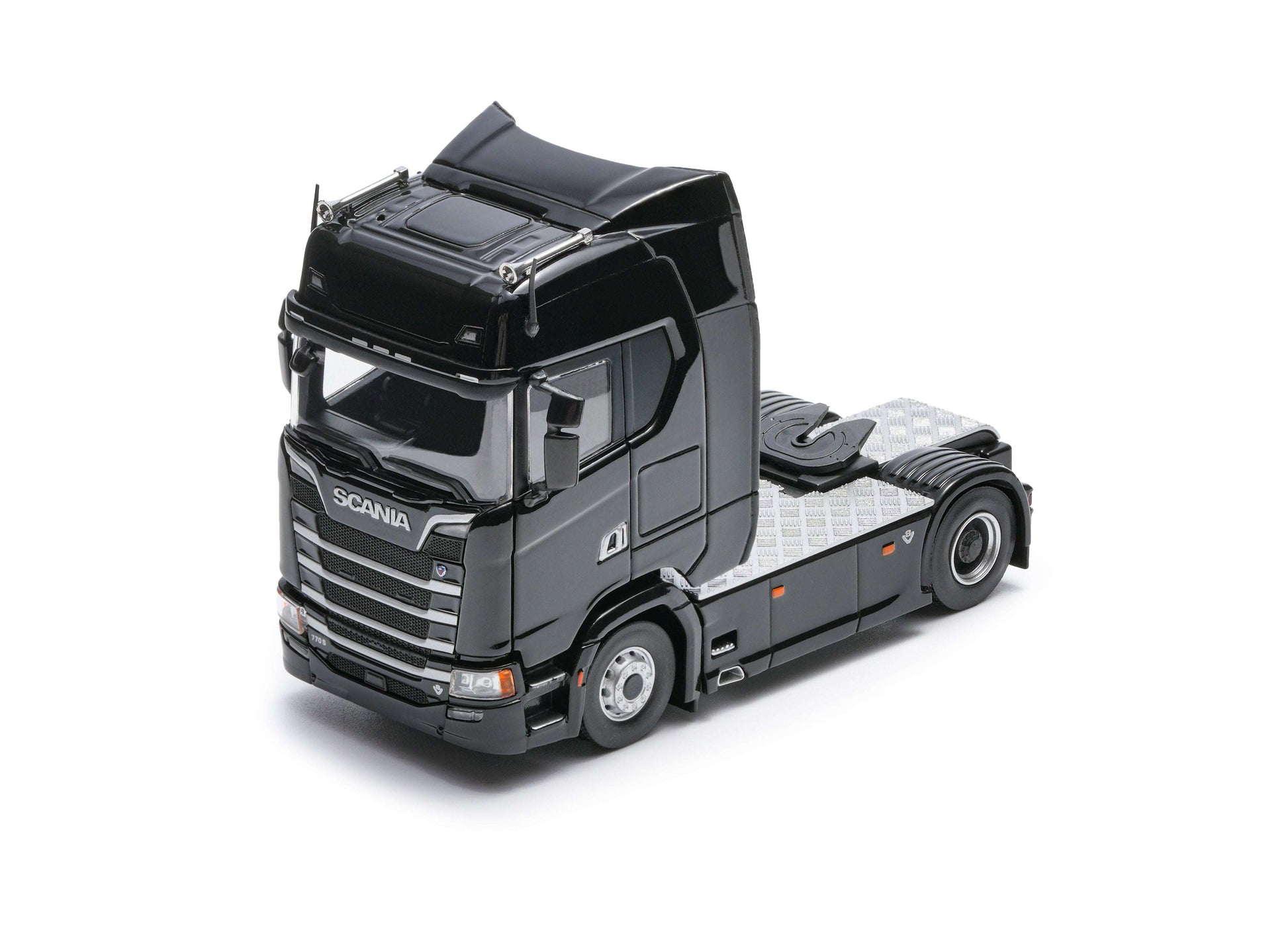 Massdi 1:64  Scania 770S- Black SCN1102 with Massdi 1:64 Eight-Axis Semi Low Deck Trailer- Black SCN1772 - Zoomsters India