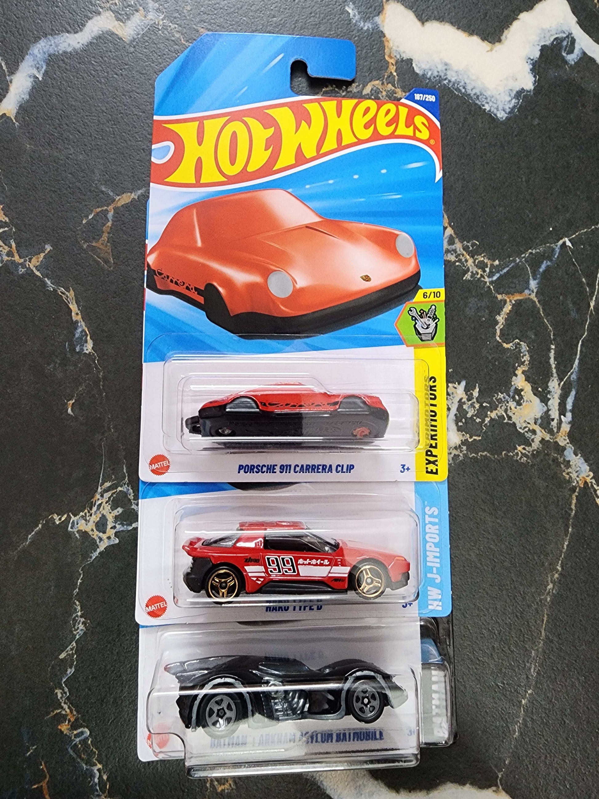 Hot Wheels Diverse Icons Trio: Porsche 911 Carrera Clip, Hako Type D, & Batman: Arkham Asylum Batmobile (3-Car Set - 12)