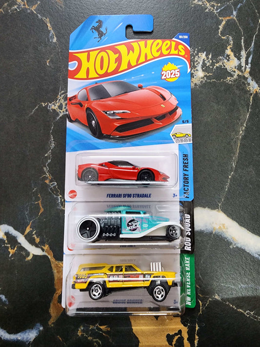 Hot Wheels Power & Precision Trio: Ferrari SF90 Stradale, Mid Mill, & Cruise Bruiser (3-Car Set - 9)