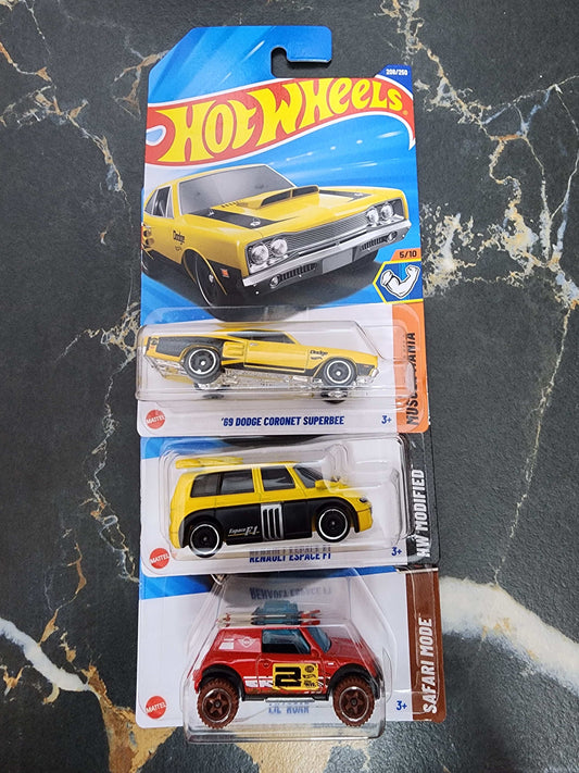 Hot Wheels Power & Imagination Trio: '69 Super Bee, Renault Espace F1, & Lil' Roar (3-Car Set -7)