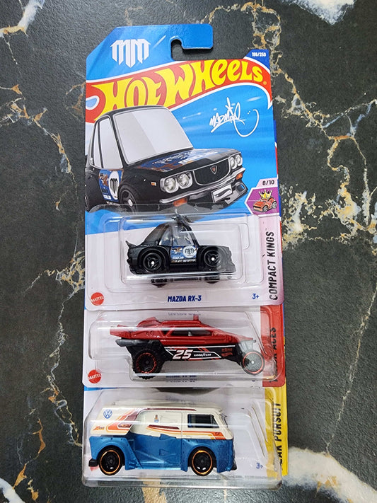 Hot Wheels Eclectic Trio: Mazda RX-3, Dune It Up, & VW T3 Custom (3-Car Set - 5)