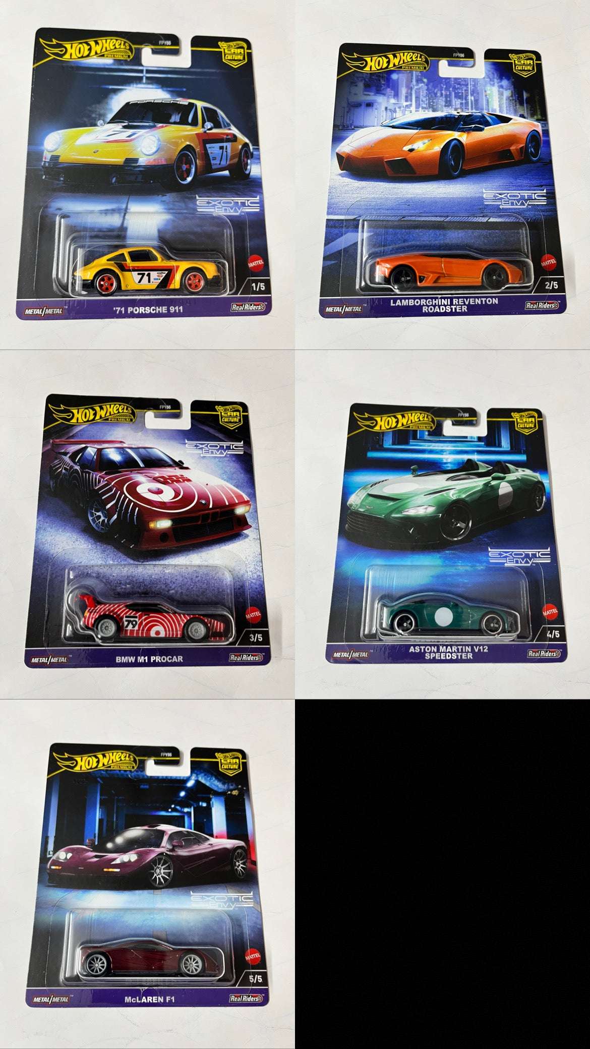 Imported Hot Wheels Car Culture Exotic Envy Set of 5 Die-cast Car 1:64 Scale Collector Model