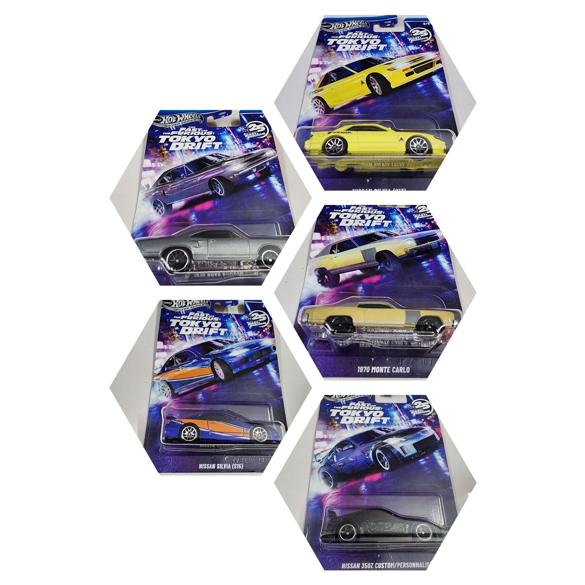 Hot Wheels Fast & Furious Tokyo Drift Silver Series – Complete 5 Car Set