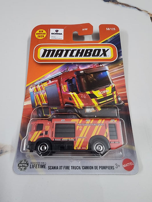 Matchbox Scania XT Fire Truck / camion de pompiero Die-Cast Sports Car Collectible 1:64 Scale