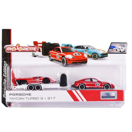 Majorette Porsche Taycan Turbo S with Porsche 917 - Race Trailer Set - Zoomsters India