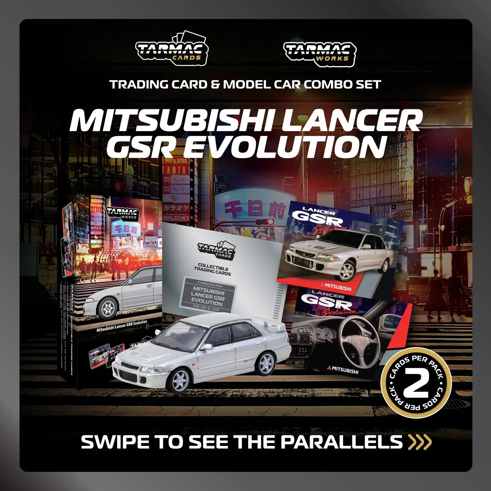 Tarmac Works : Mitsubishi Lancer GSR Evolution Silver Special Edition with Tarmac Cards (GLOBAL64 T64G-048-SL)