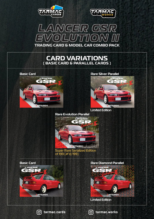 Tarmac Works  Mitsubishi Lancer GSR Evolution II  Red with Tarmac Cards  (GLOBAL64 T64G-049-RE)