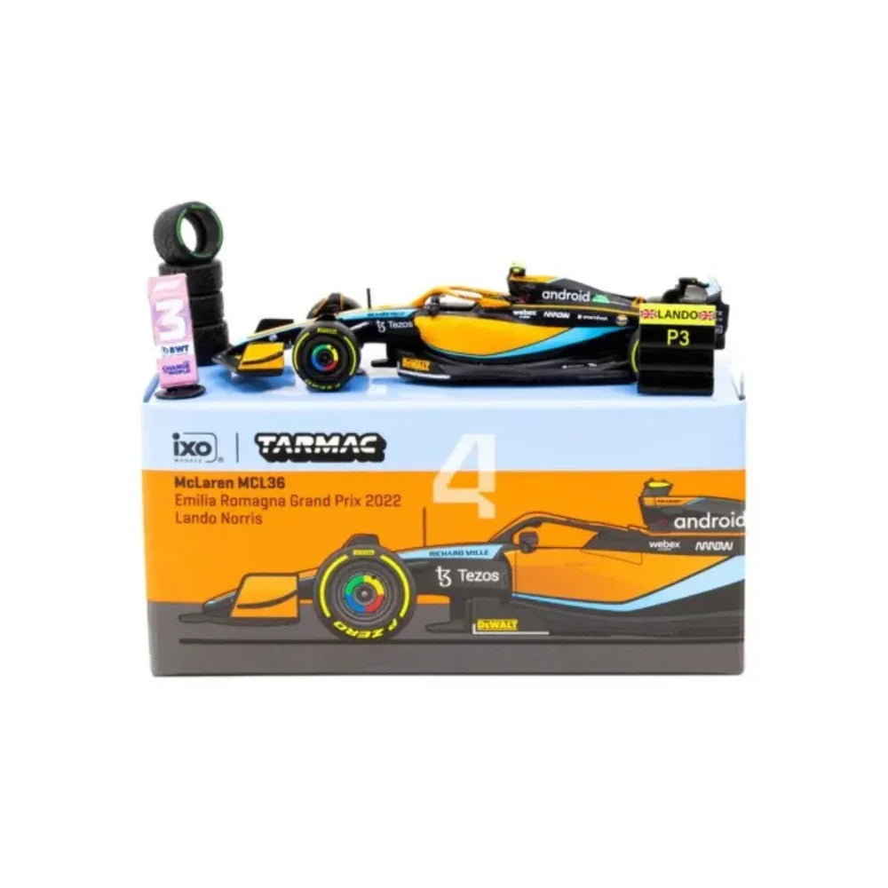 Tarmac Works 1/64: X iXO Models McLaren MCL36 Emilia Romagna Grand Prix 2022 #4 Lando Norris- T64G-F041-LN1
