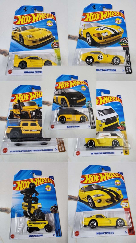 Hot Wheels 2025 Mainline : Yellow Blaze  – 7-Car Collector Combo