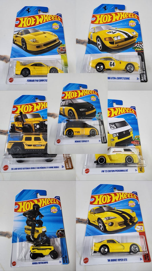 Hot Wheels 2025 Mainline : Yellow Blaze  – 7-Car Collector Combo