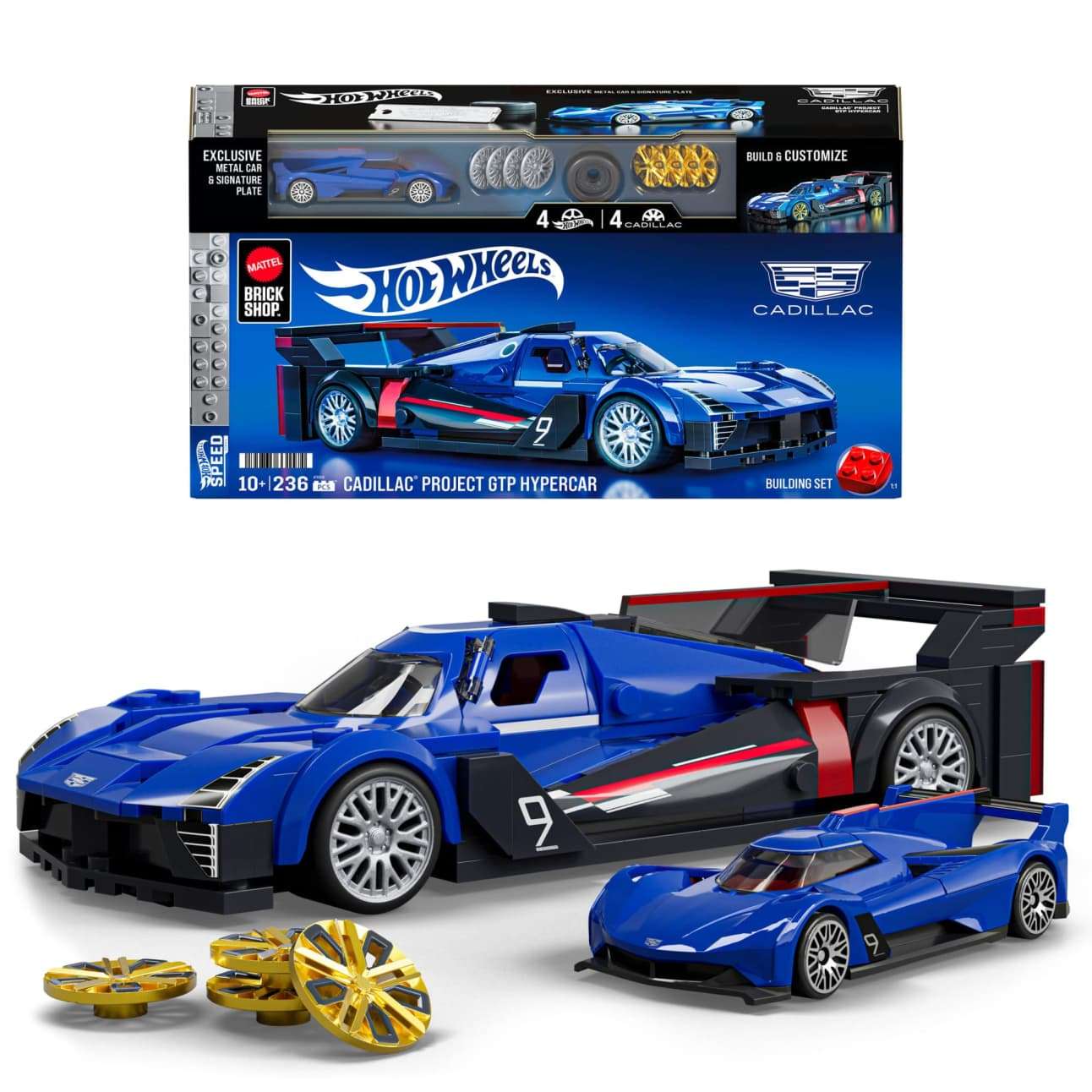 Mattel Brick Shop Hot Wheels Cadillac Project Gtp Hypercar Building Toy Kit (236 Pieces)