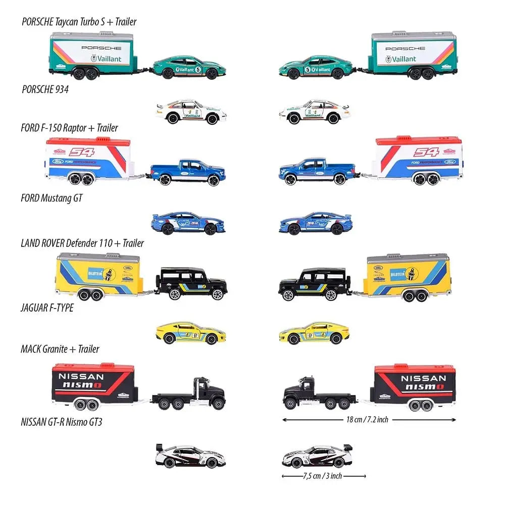 Majorette Race Trailer – Ford F-150 Raptor + Mustang GT Diecast Model