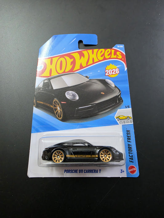 Hot Wheels Mainline G Case 2026: Porsche 911 Carrera T (Black/Gold)