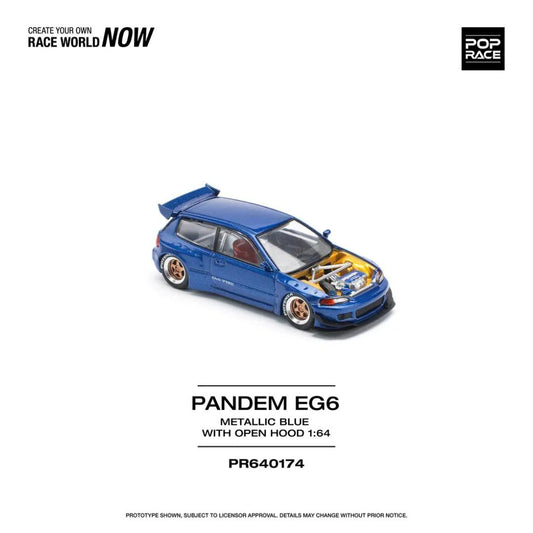 POP RACE Pandem EG6 Metallic Blue With Open Hood