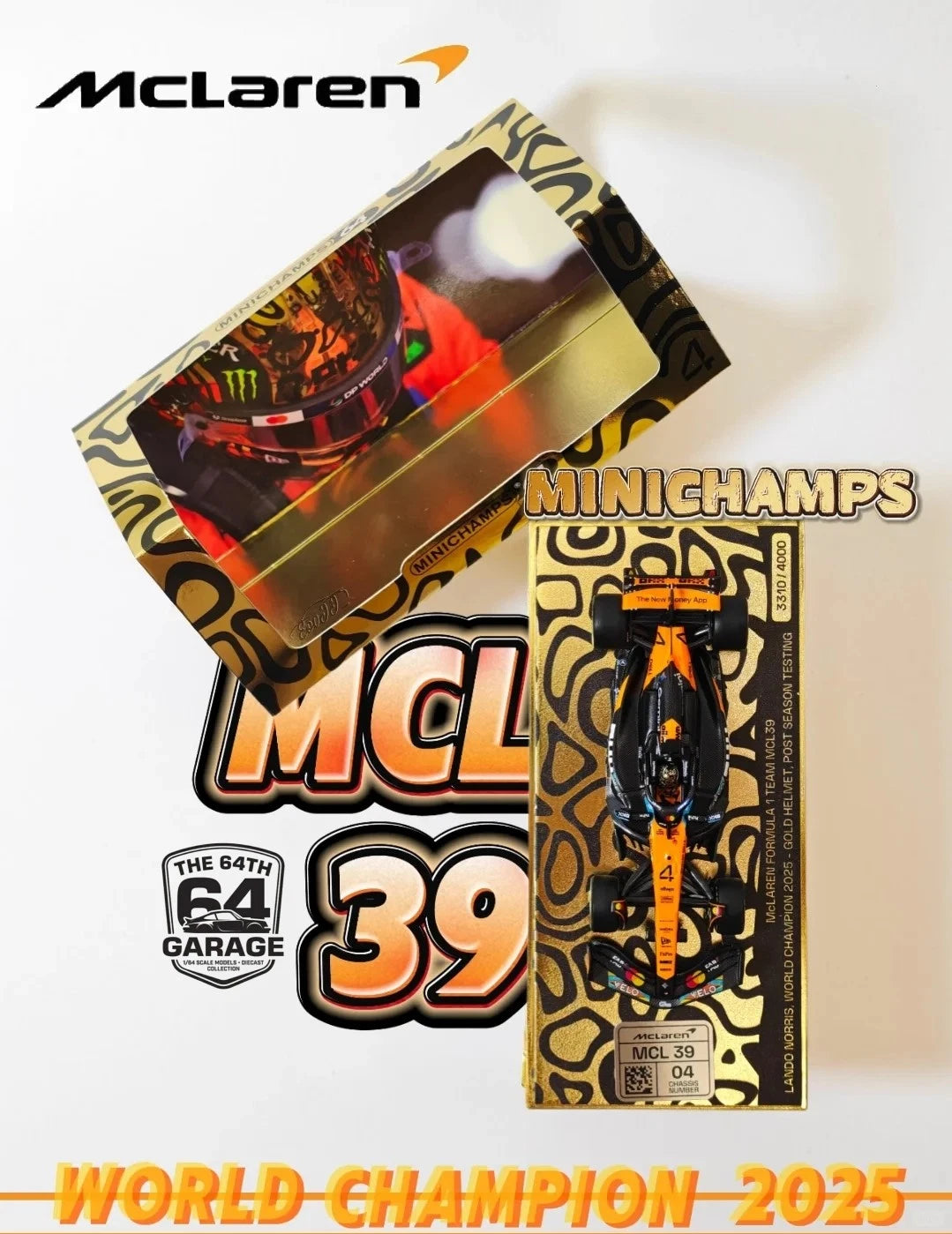 Mini Champs 64 : Minichamps 1/64 McLaren MCL39 Lando Norris Gold Helm Shenzhen Expo Exclusive